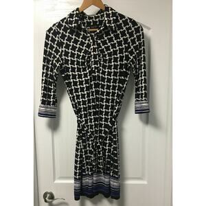 Laundry Shelli Segal Dress, Black & White, Tie Waist, Size 4, Career, V Neck